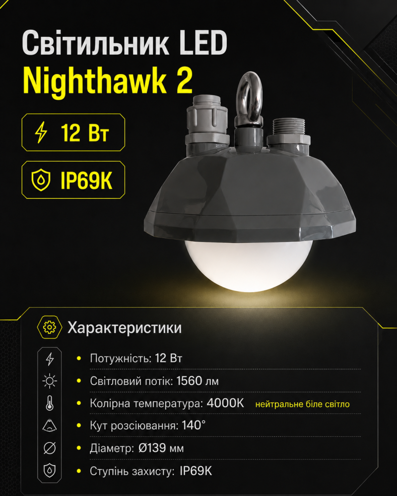 Світильник LED Nighthawk 2, 12 Вт, Ø139 мм, 4000K - Зображення 2